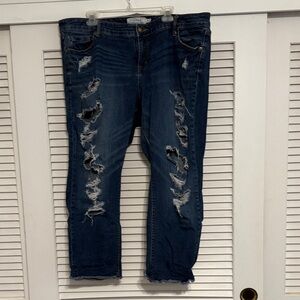 Torrid Dark Blue Distressed Ankle Jeans